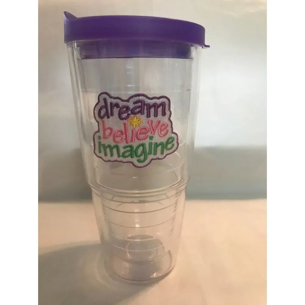 Tervis 24oz Tumbler w/Matching Purple Lid DREAM BELIEVE IMAGINE Emblem